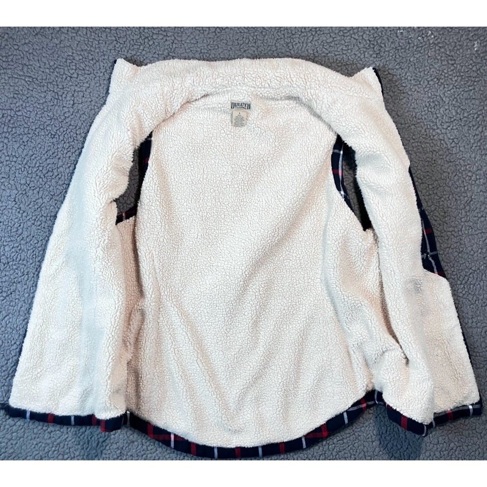 Duluth Trading Co Womens L Plaid Sherpa Lined Quilted‎ Vest Navy Red White Zip - Picture 3 of 8